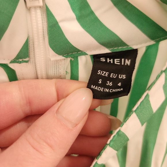 SHEIN Mulvari Vertical Striped Mock Neck Lantern Sleeve Dress Multicolor - Picture 7 of 8